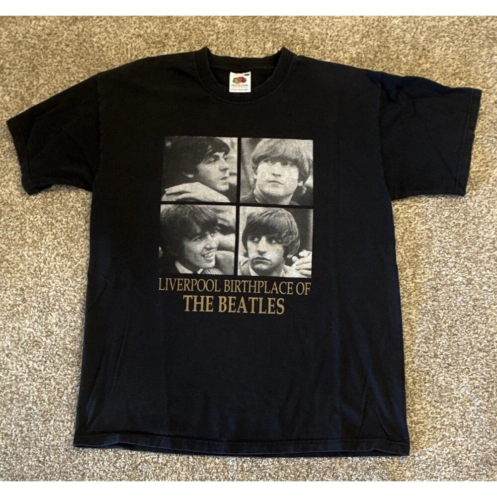 Beatles Liverpool Birthplace Black Graphic T-Shirt Men’s Large Fruit of  Loom